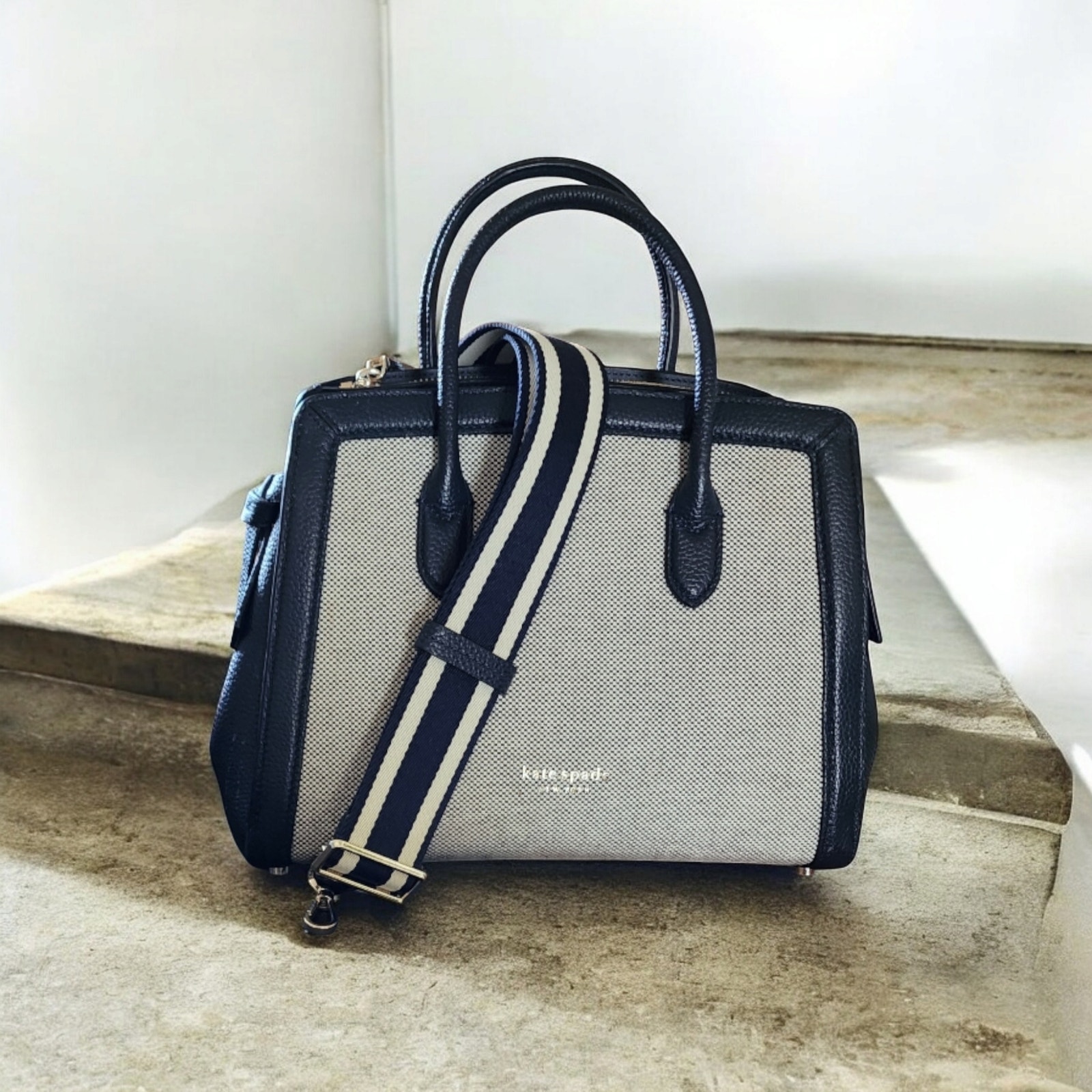 Kate Spade Knott Canvas And Pebbled Leather Medium Satchel Blazer Blue